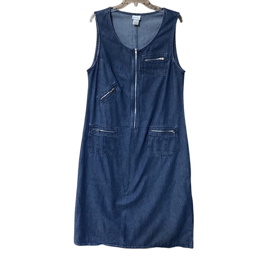 Vintage Dress 90s Y2k Venezia Denim Jean Jumper 14w Midi Zip Grunge‎ Modest